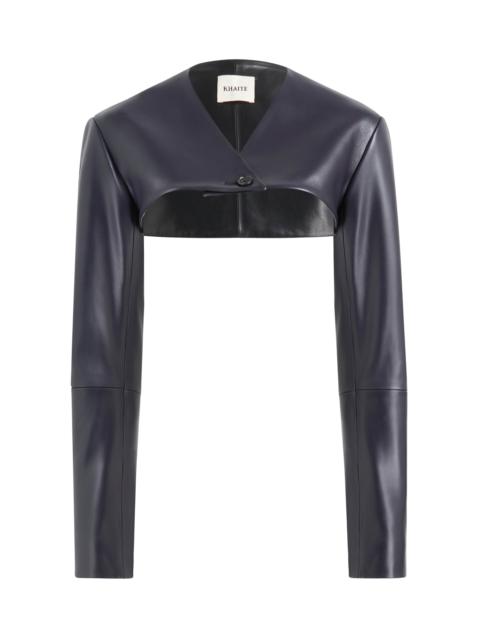 KHAITE Onno Plonge Leather Jacket navy