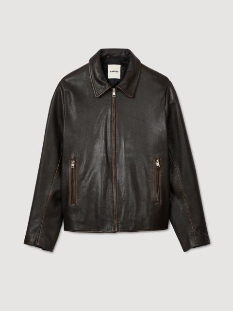Sandro DISTRESSED-LOOK LEATHER JACKET