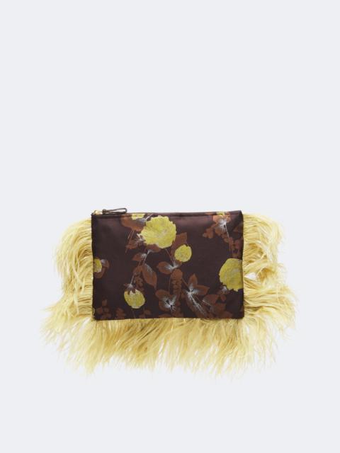 La DoubleJ Devon feather-trimmed jacquard clutch