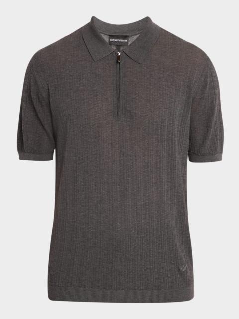 EMPORIO ARMANI Men's Textured Short-Sleeve Zip Polo Sweater