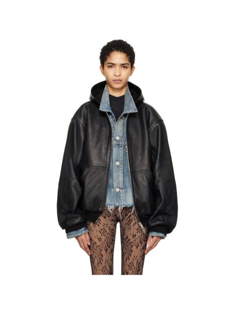 BALENCIAGA Black Lined Zip-Up Leather Jacket