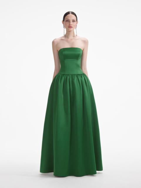 self-portrait Green Satin Bandeau Maxi Dress