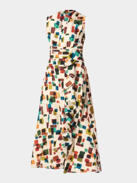 Shoshanna Aria Brushstroke Crepe De Chine Midi Dress