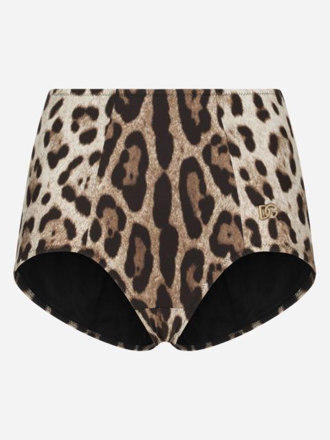 Leopard-print high-waisted bikini bottoms
