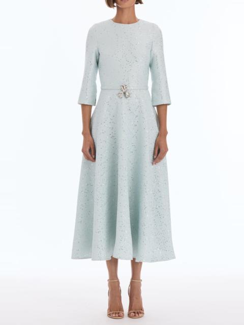 Oscar de la Renta Midi Sleeve Sequin Tweed Day Dress
