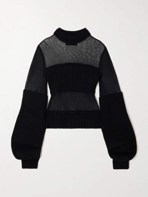 Jean Paul Gaultier Mesh And Ribbed Wool Sweater