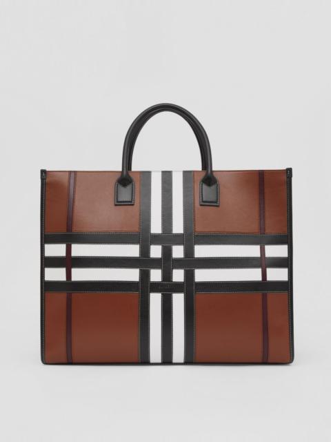 Burberry Exaggerated Check Leather Tote