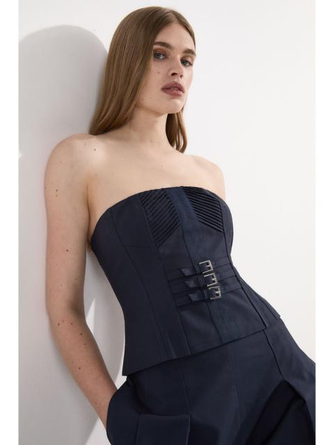 KAREN MILLEN Archive Collection - Tailored Cotton Pintuck Grosgrain Belted Corset