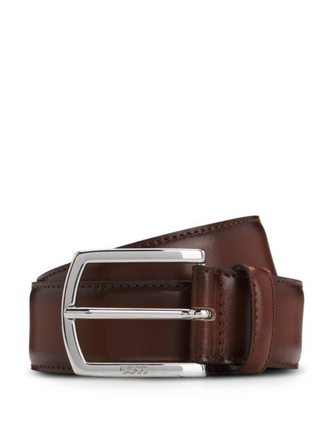 BOSS ITALIAN-LEATHER BELT WITH POLISHED LOGO BUCKLE