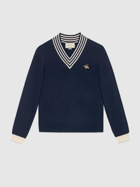 GUCCI V-neck wool knit with bee