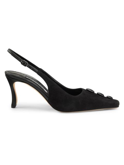 Manolo Blahnik Women's Alexapla 70MM Suede & Leather Pumps - Black