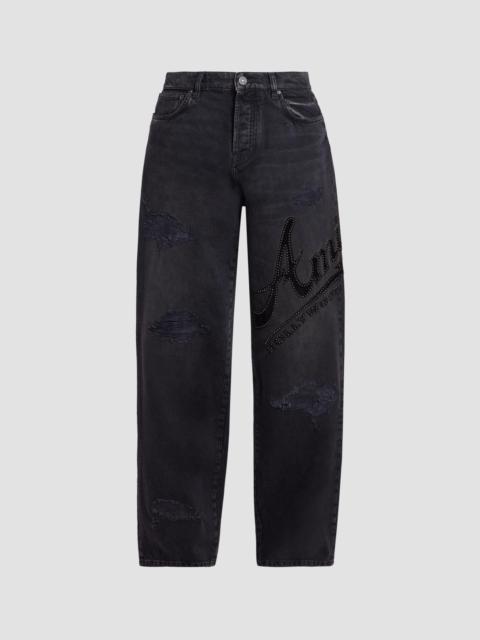 AMIRI Men's Hollywood Logo Embellished Cotton Wide-Leg Jeans - Vintage Black