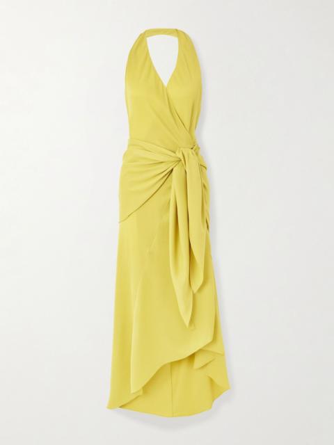 cortana Banane asymmetric silk-crepe halterneck wrap dress Yellow