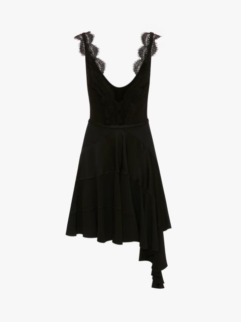 Lace Detail Ruffle Mini Dress In Black