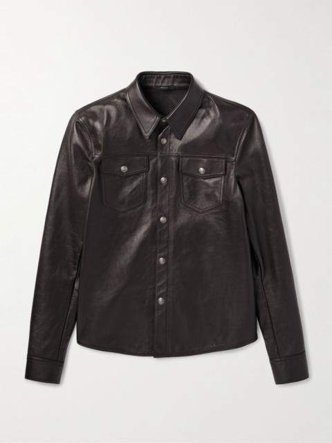 TOM FORD Slim-Fit Leather Shirt Jacket Brown