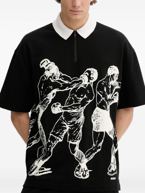 HUGO graphic-print zip polo shirt