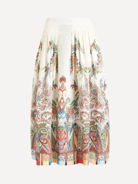 Etro Paisley Botanical Pleated Cotton Midi-Skirt