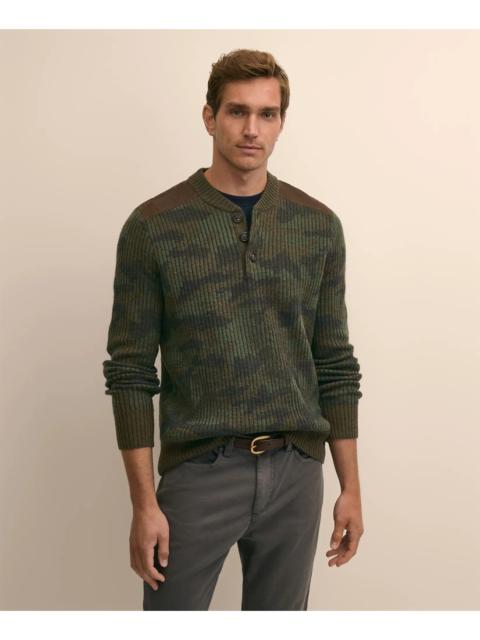 Brooks Brothers Merino Wool Camouflage Henley Elbow-Patch Sweater