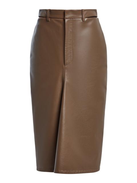 Victoria Beckham Leather Midi Skirt khaki