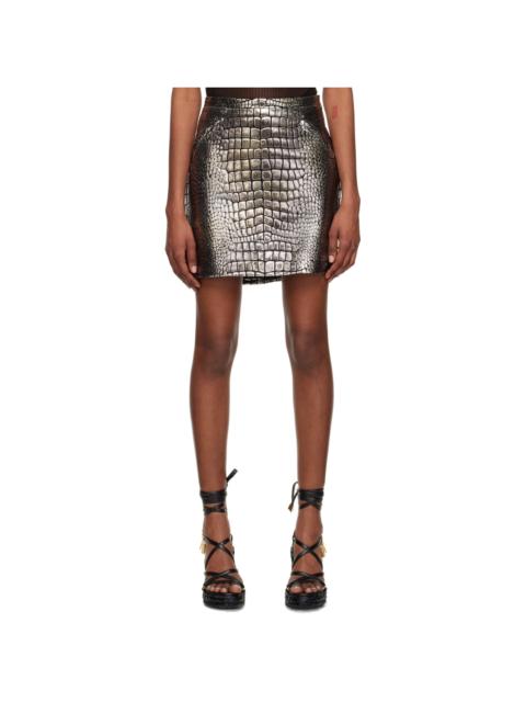 TOM FORD Silver Croc-Embossed Miniskirt