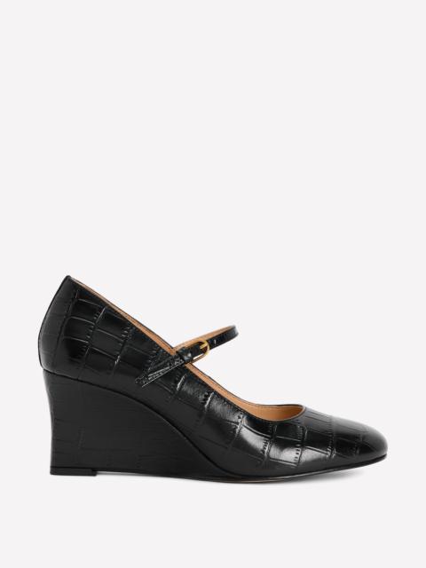 BODEN Wedge Mary Janes-Black Croc Embossed