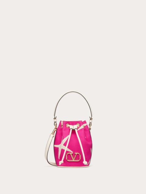 VALENTINO GARAVANI ESCAPE MINI BUCKET BAG IN CANVAS WITH STARFISH PRINT