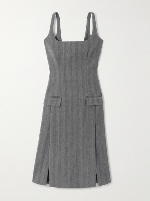 FERRAGAMO Striped Herringbone Wool-blend Dress