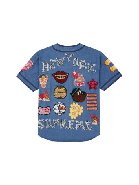 Supreme Supreme Patches Denim Baseball Jersey Denim | REVERSIBLE