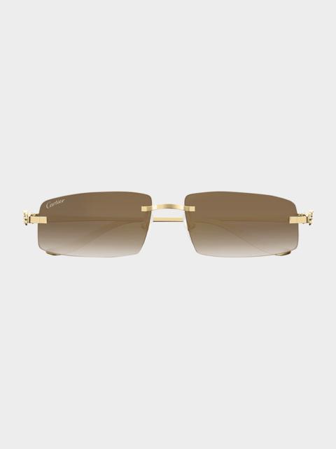 Cartier Panther Rimless Rectangle Metal Sunglasses