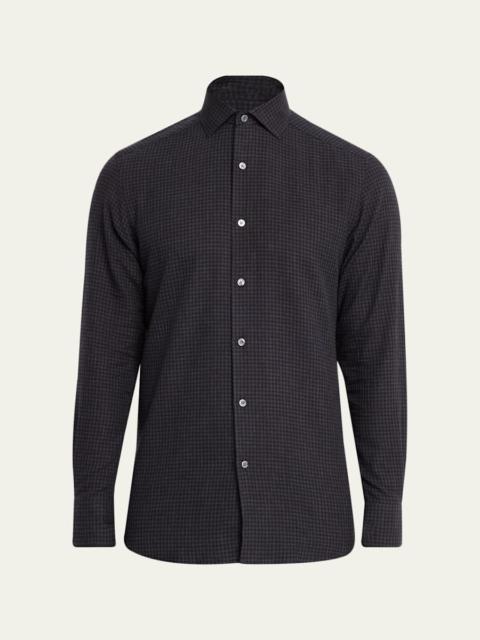 ZEGNA Men's Cotton and Cashmere Check Button-Down Shirt
