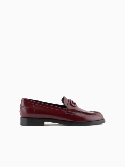 EMPORIO ARMANI Brushed leather loafers with eagle plate