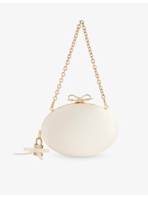 self-portrait Oval Bow Satin Clutch Bag