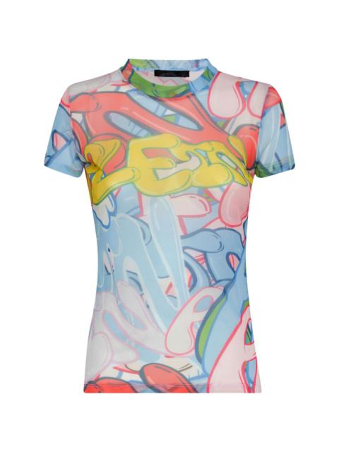 graffiti-print tulle T-shirt