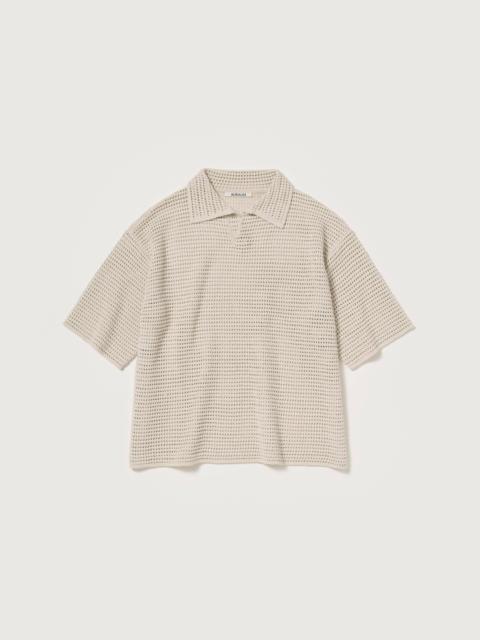 AURALEE TUSSAH SILK COTTON MESH KNIT SKIPPER POLO