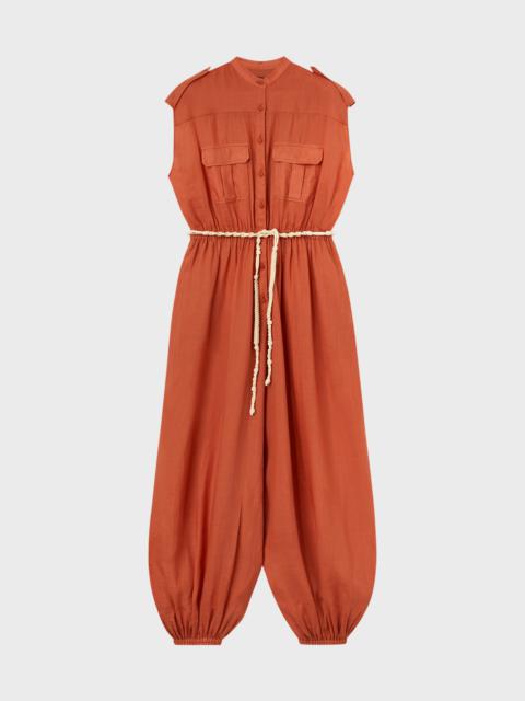 Loro Piana A-Line Button-Front Jumpsuit with Tie Belt
