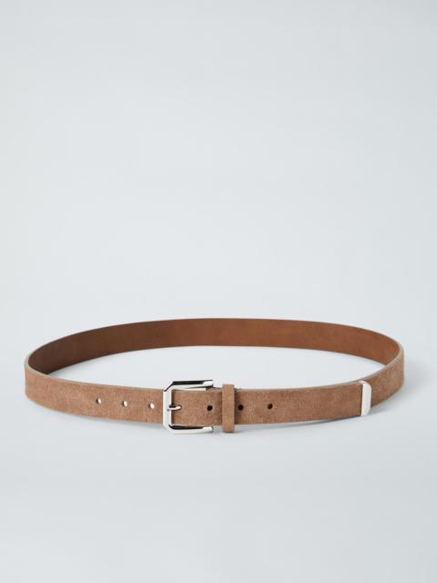 Sueded calfskin belt with square buckle