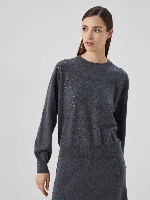 Brunello Cucinelli Virgin wool, cashmere and silk sweater with dazzling embroidery