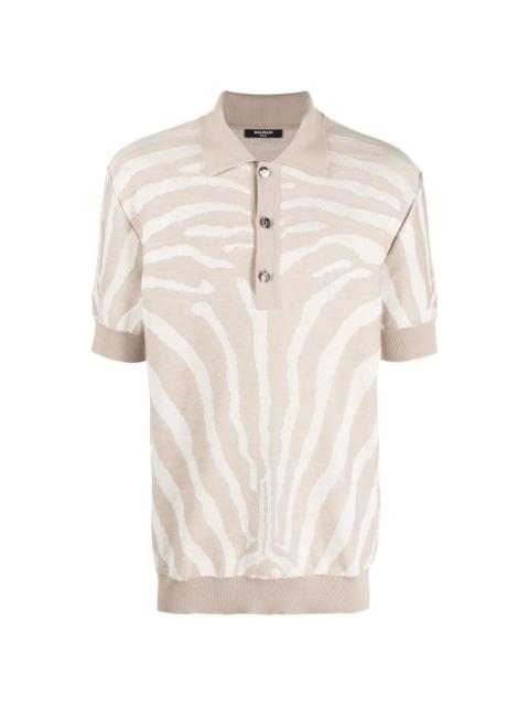 zebra-jacquard polo shirt