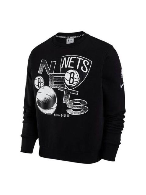 Nike Nike NBA Courtside Brooklyn Nets Basketball Training Sports Printing Fleece Round Neck Pullover Blac