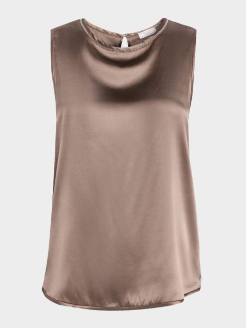 PESERICO Sleeveless Beaded Silk Satin Blouse