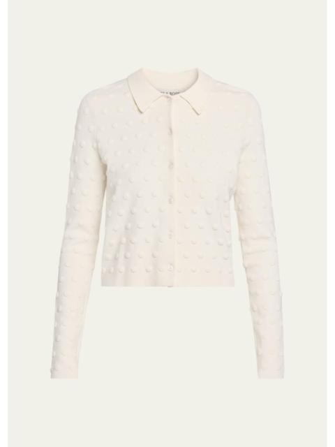 LELA ROSE Pucker Dot Knit Collared Cardigan