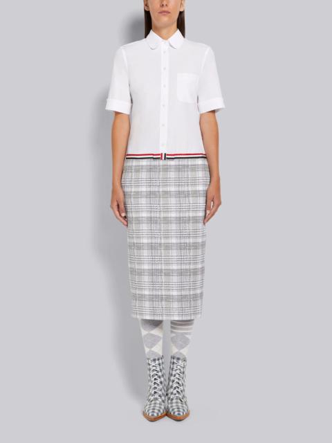 Thom Browne Medium Grey Hairline Madras Check Ribbon Tweed Pencil Skirt Short Sleeve Below the Knee Shirtdress