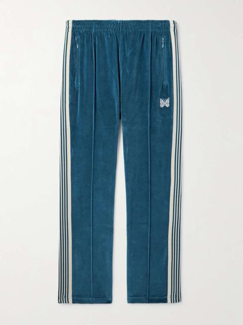 NEEDLES Straight-Leg Webbing-Trimmed Logo-Embroidered Cotton-Blend Velour Track Pants