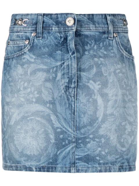 VERSACE baroque-print denim miniskirt
