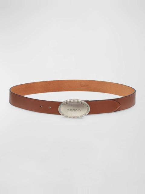 Men's Oval Buckle Leather Belt