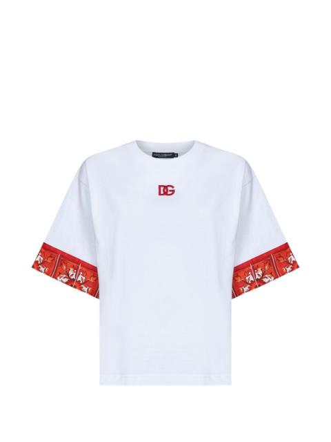 Dolce & Gabbana Maiolica-print logo-embroidered T-shirt