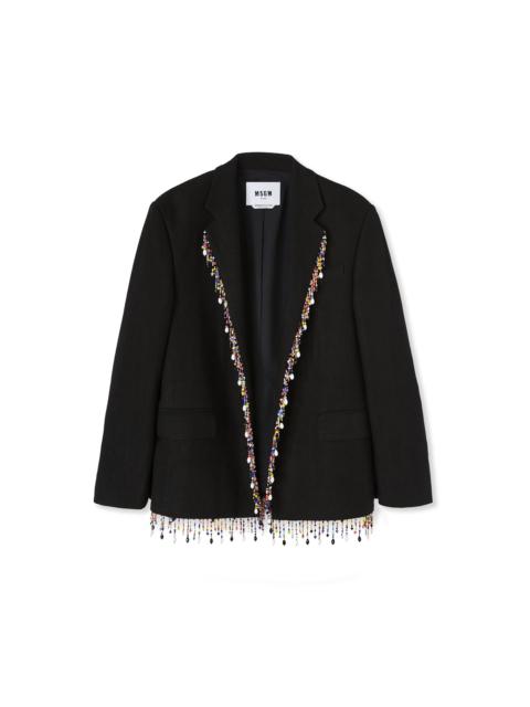 MSGM Blended linen single-breasted jacket with beaded application