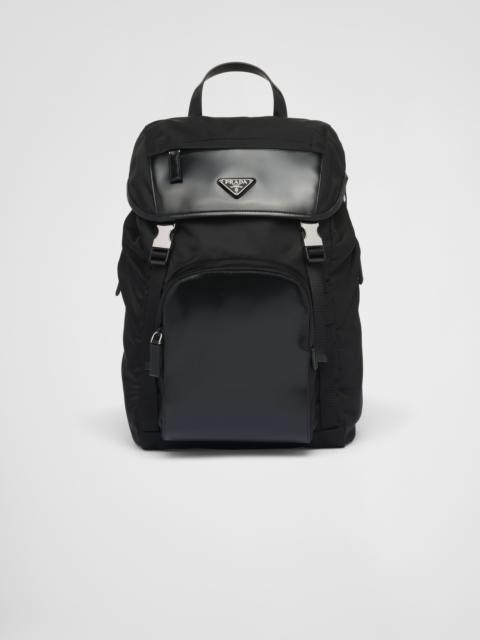 Re-Nylon and brushed leather backpack