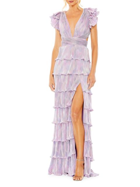 MAC DUGGAL Women's Ieena Metallic Tiered Gown - Purple Multi