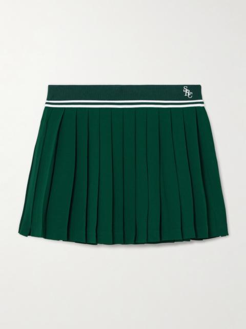 Sporty & Rich Abigail Pleated Embroidered Striped Crepe De Chine Mini Skirt